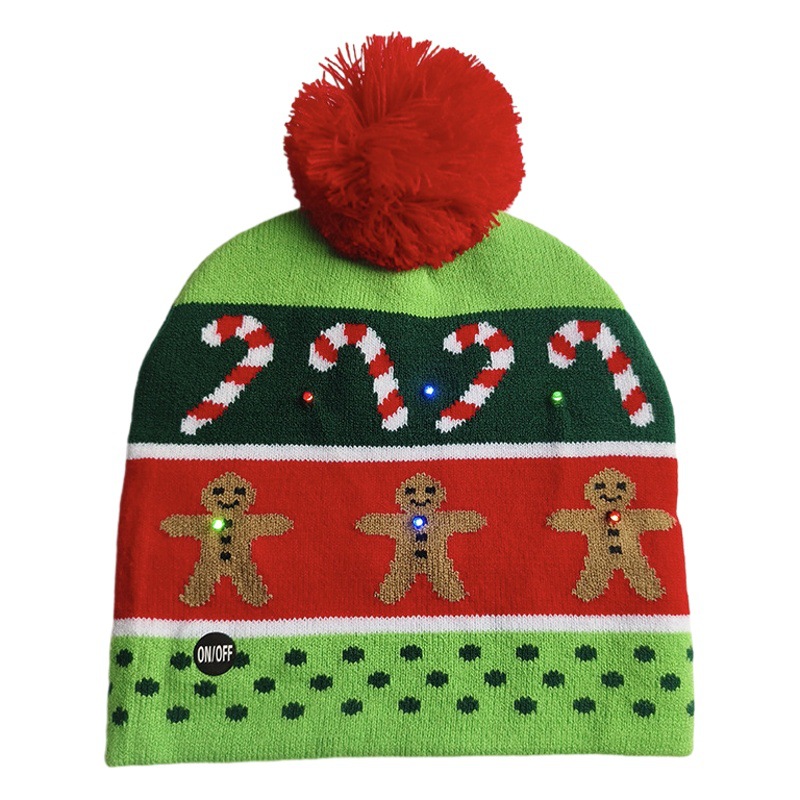 Spot año nuevo sombrero de Navidad transfronterizo con luz LED luz invierno cálido lana jacquard sombrero de Navidad de punto