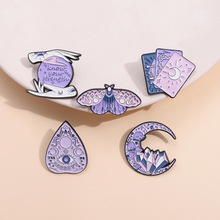 紫色梦幻风格钻石胸针飞蛾昆虫月亮金属徽章勋章胸花小饰品