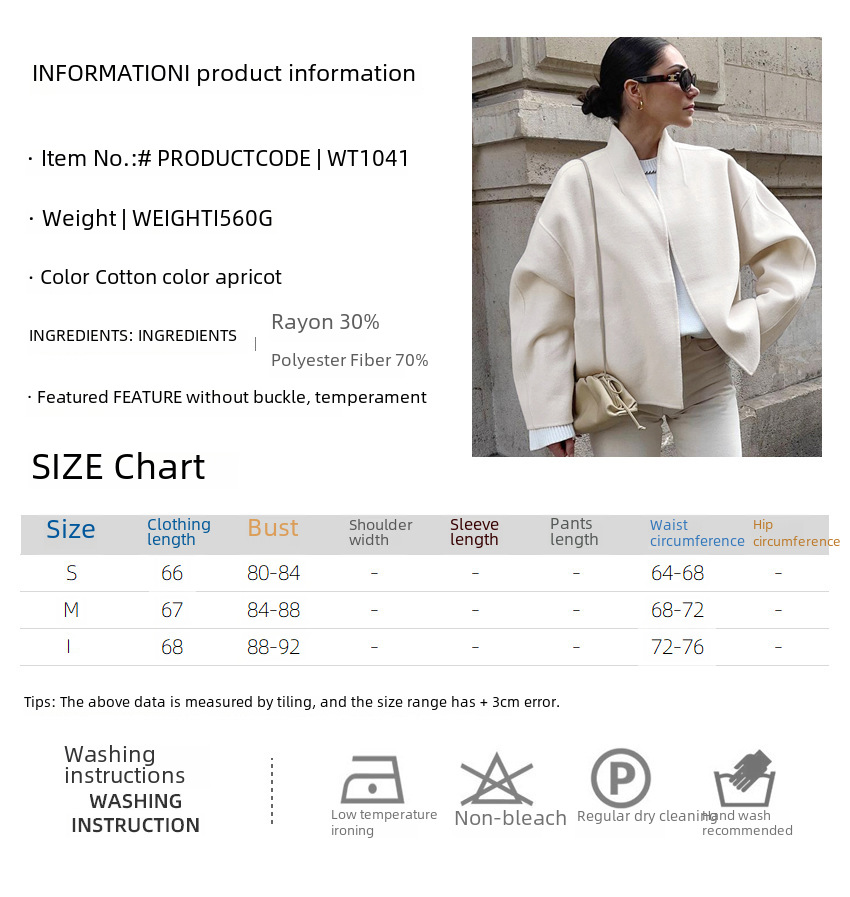 Cross-border autumn and winter New woolen coat woolen top 2023 loose stitching design warm women's clothing European and American short_voghion.com