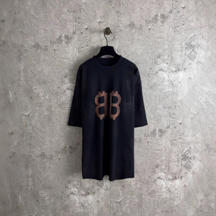 Correct Version of High-Quality B Brand 25Ss New Bb Mud Hand-Painted Distressed Short-Sleeved T-Shirt for Men and Women
