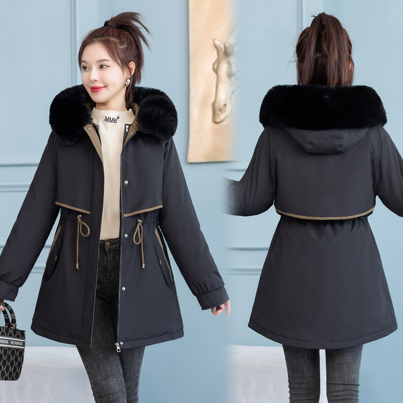 2023 Nueva parka ropa de mujer forro desmontable una capa de tres desgaste abrigo corto de invierno gran cuello de piel fuera de temporada abrigo de algodón acolchado image 3
