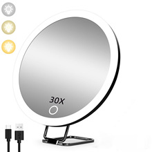 跨境10倍20倍30倍放大化妆镜led化妆镜桌面浴室补妆镜带灯吸盘镜