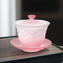 荷塘月色琉璃三才盖碗茶杯家用高档功夫茶具单个青花泡茶盖碗套装