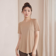 大码天丝雪花轻薄透气开叉瑜伽运动上衣女专业跑步健身短袖罩衫T