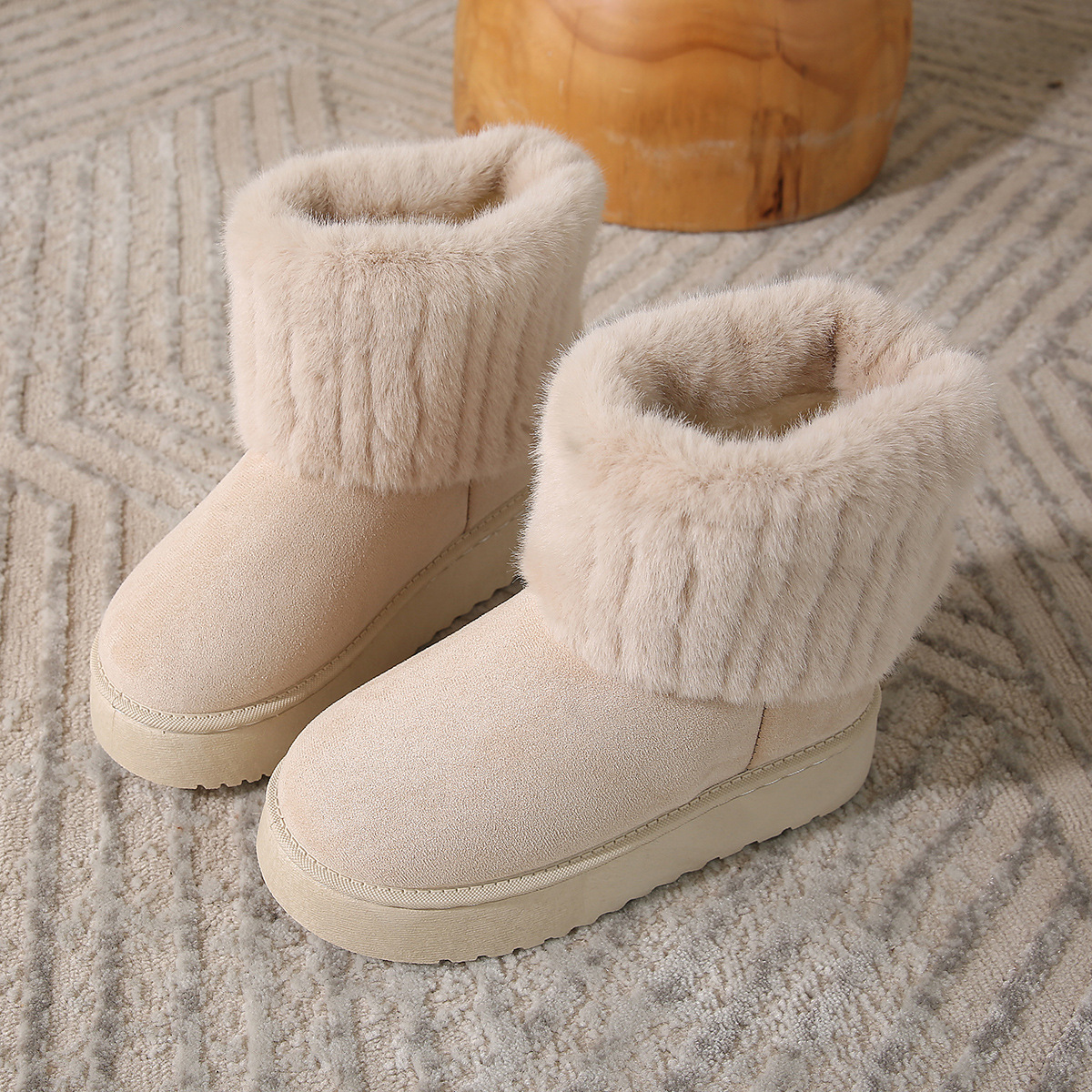Thick-soled snow boots women's new winter fashion plus fleece warm mid-tube cuffed trousers woolly cotton boots_voghion.com