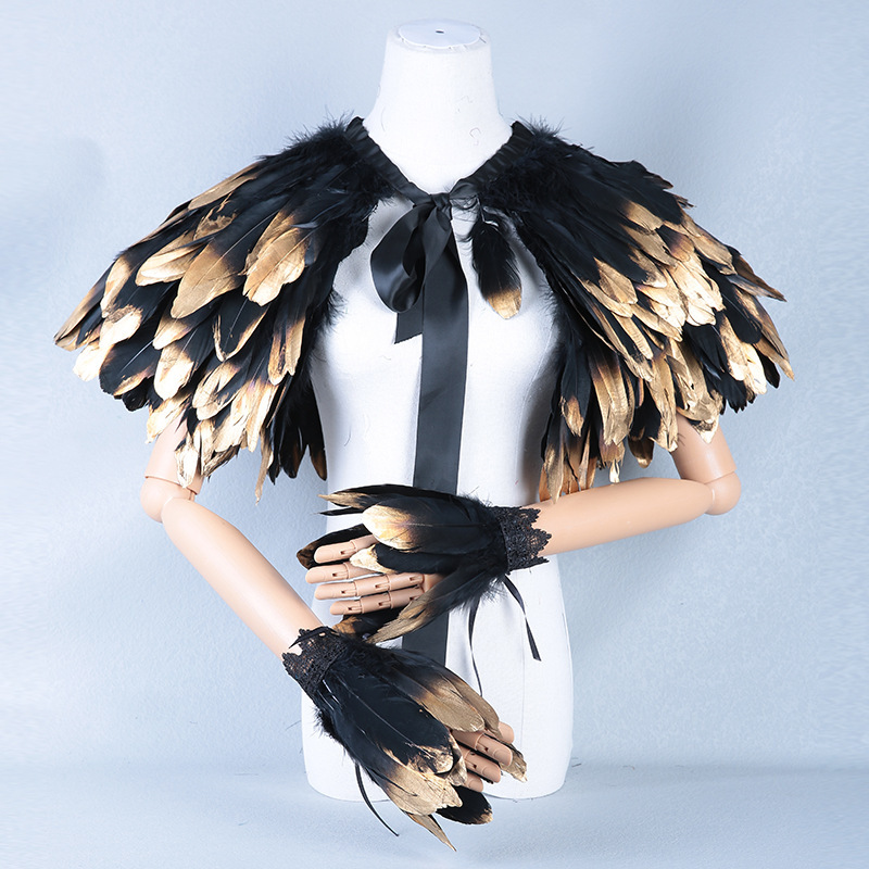 Steampunk Gothic Exaggerated and Gorgeous Feather Shawl Cape Collar Shoulder Performance Photography Antique Accessories Cross Border