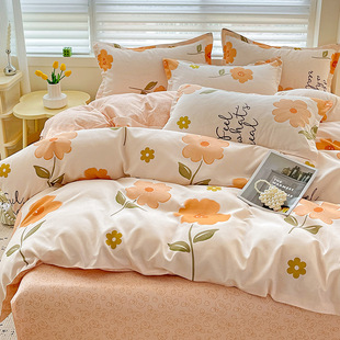 Class A small fresh cotton single-piece quilt cover thickened sanding four-piece set simple dormitory bed sheets three-piece set A can be used for hair
