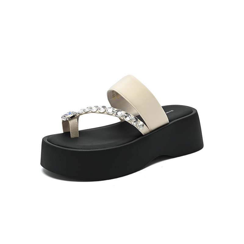 Sandal nữ đế dày tăng chiều cao đính đá lấp lánh phong cách Hàn Quốc — KN333 Đen