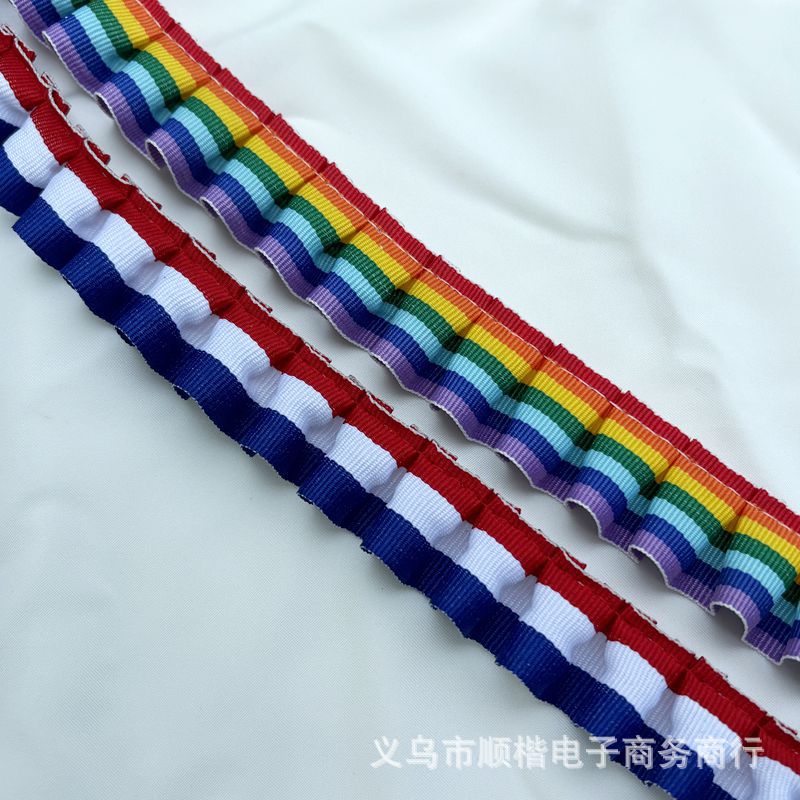 Cinta colorida de 2,5 cm de tres colores con descuento, falda plisada de encaje, accesorios laterales, ropa de muñeca, zapatos, sombreros, material de equipaje