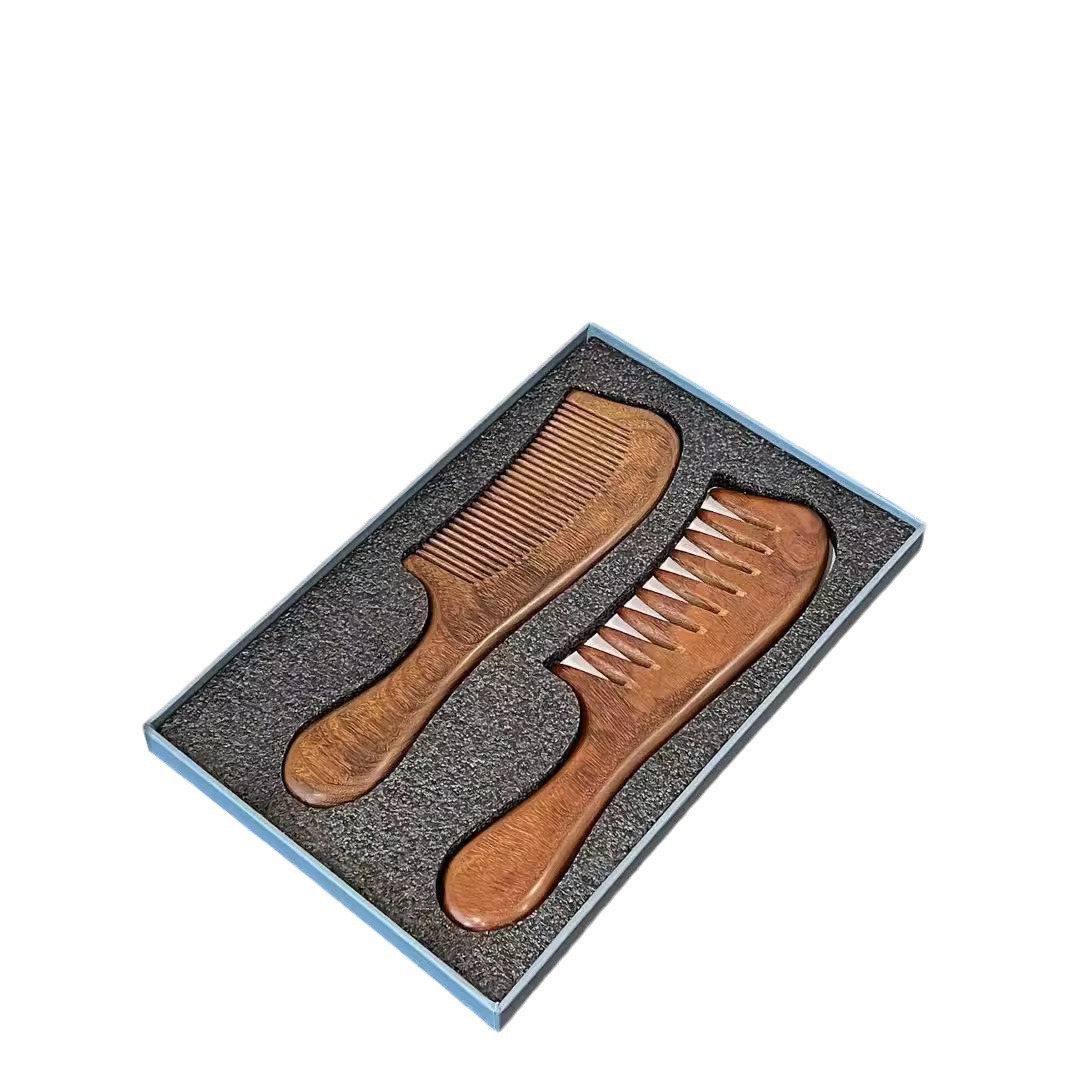 Set de regalo de madera Imylan Rhythm Double Flower con peine de dientes finos para masaje y desbloqueo de meridianos._voghion.com