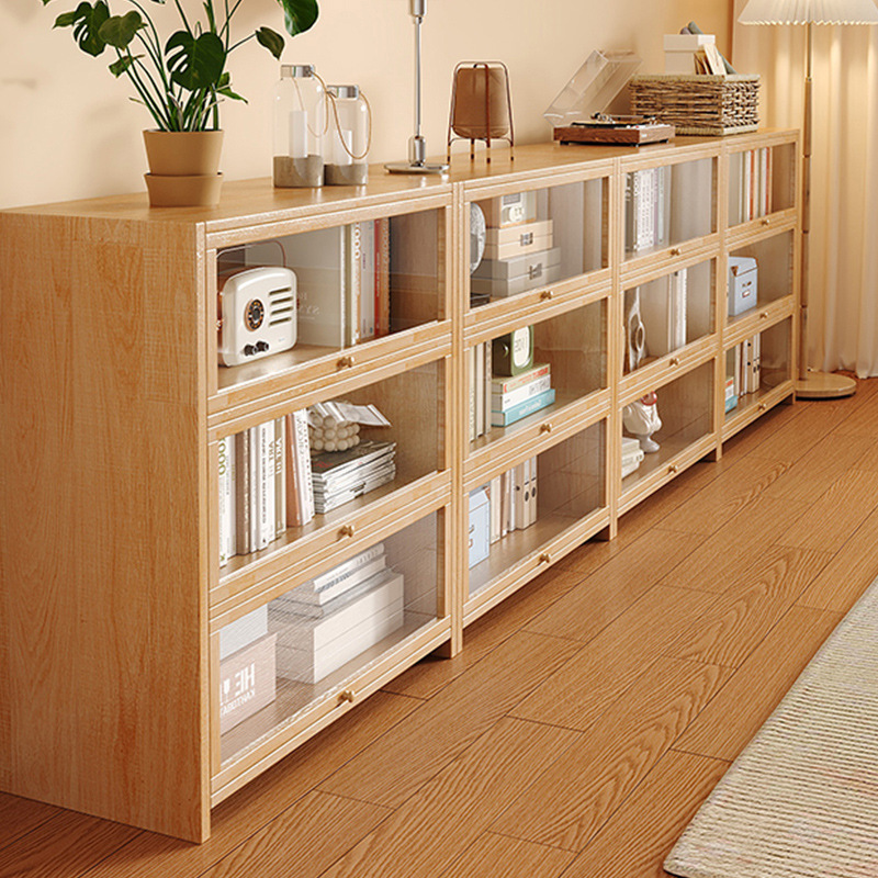 Estante para libros de combinación libre de madera maciza, armario de almacenamiento modular, almacenamiento integrado contra la pared, armario bajo, estante de exhibición de piso