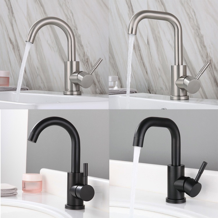 Rotating hot and cold faucet, cross-border bathroom hand washing and face washing basin, small bend, rotating stainless steel vegetable basin faucet Item Picture