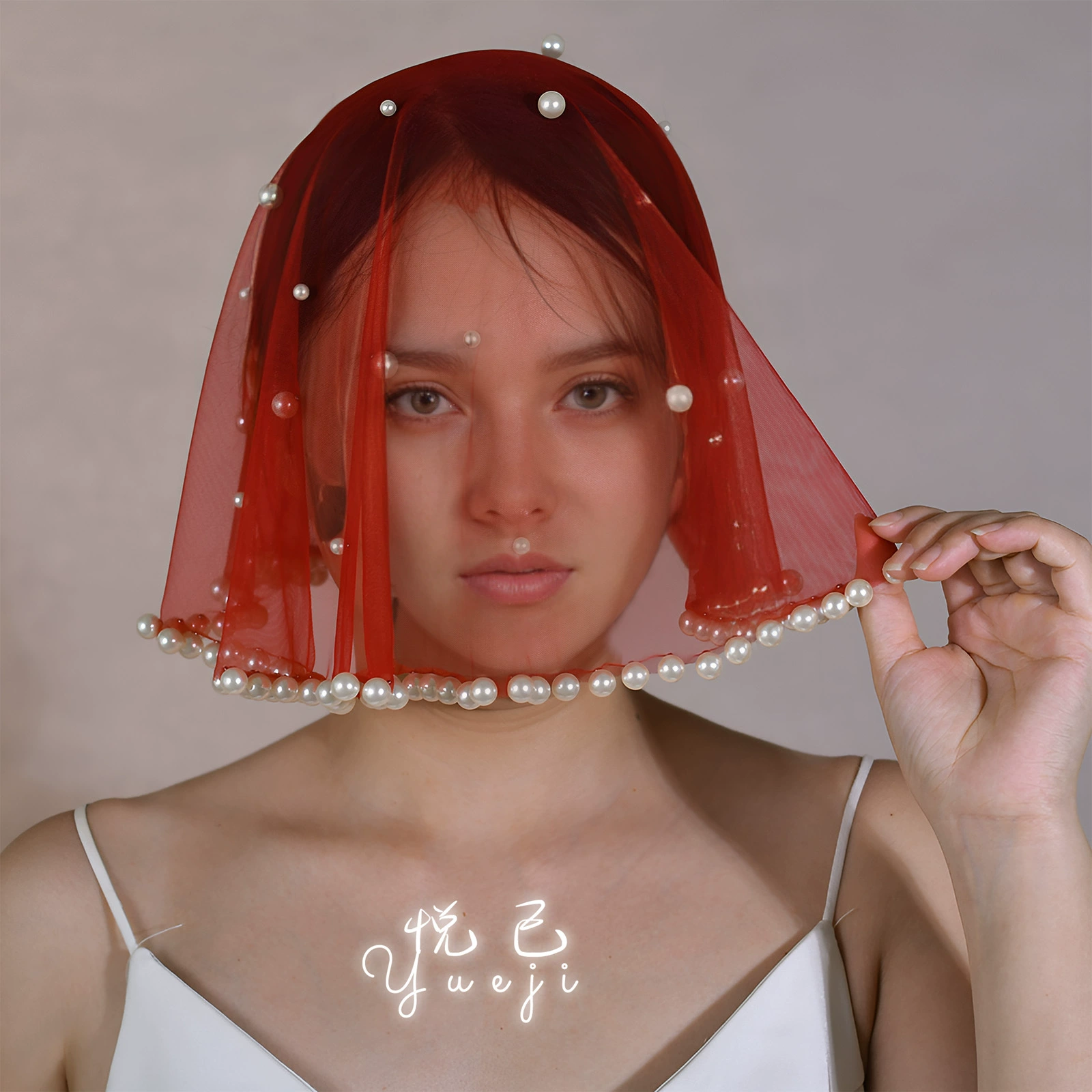 悦己 Red bride's veil pearl, atmospheric accessory, European style