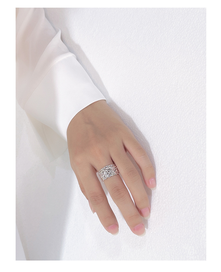 Korean S925 Silver Simple Irregular Geometric Texture Texture Open Ring Wholesale display picture 2