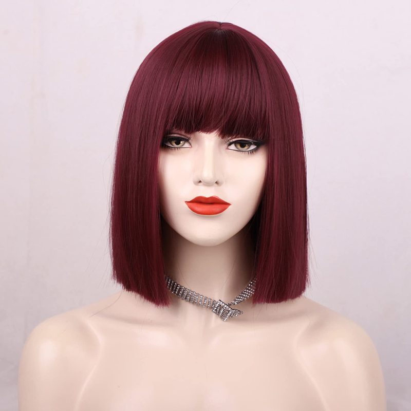 クロスボーダーアマゾンホリデーウィッグアニメカラフルなボボヘッドコスショートヘアマルチカラーフラット前髪ショートストレートヘアヘッドギア|undefined