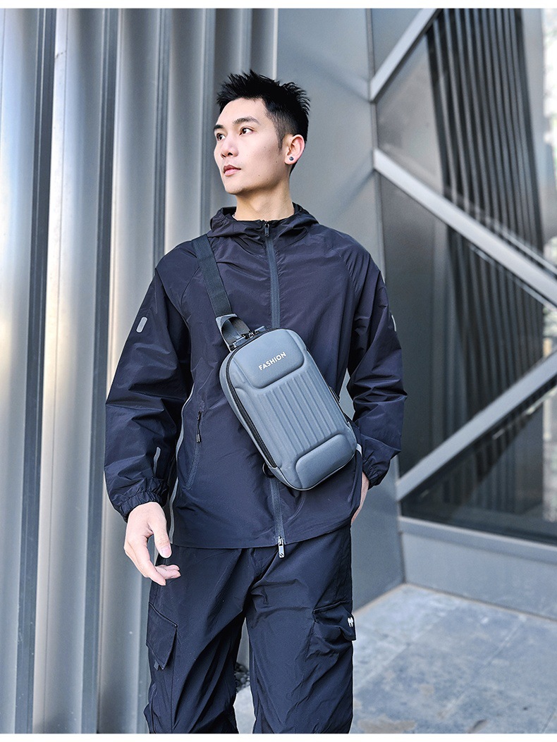 Men's crossbody bag with password lock, black large-capacity sports motorcycle bag, single-shoulder crossbody men's chest bag undefined