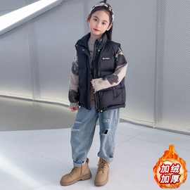 跨境男女童羽绒马甲秋冬季2025新款男女孩童装纯色休闲背心外套
