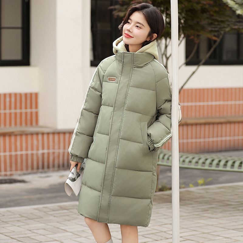 2024 nuevo algodón de invierno falso de dos piezas de chaqueta de estudiante largo y medio vestido de pan con capuz nuevo estilo coreano