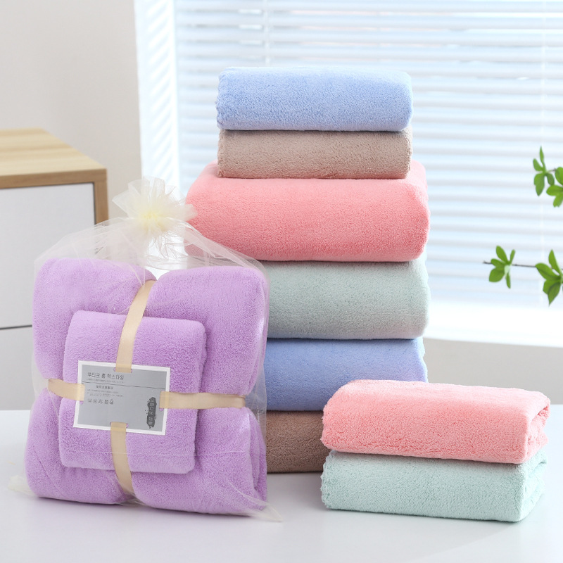 Cross-border wholesale coral fleece towel bath towel three-piece set soft absorbent lint-free household bath face towel