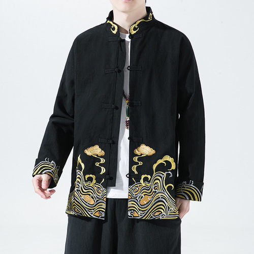 Chinese wind embroidery is Chinese style retro Chinese Hanfu Tang suit shirt  for men outfit hanfu