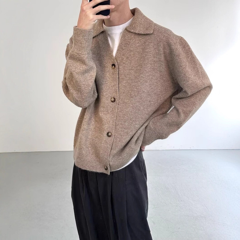 Ins Lapel Cardigan Sweater for Winter Fashion Hong Kong Style Plush Warm New Style Practical and Good-Looking Online Trend