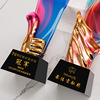 High -end blade color printed pentagram metal crystal trophy spot company souvenir annual conference honor awards