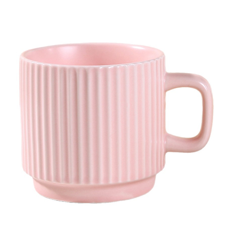 INS Macaron Simple Striped Mug, High Aesthetic Couple's Water Vertical Stripe Candy-colored Ceramic Cup, Gift Item_voghion.com
