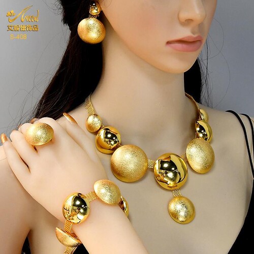 Best-selling Middle Eastern style large round bead pendant jewelry gold-plated jewelry set wedding jewelry necklace wholesale