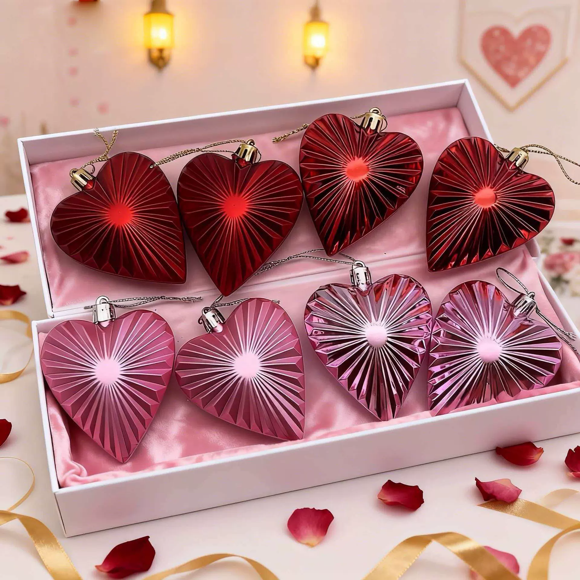 情人节专属爱心花环挂饰8PCS新款异形爱心浪漫约会家庭挂件装饰品