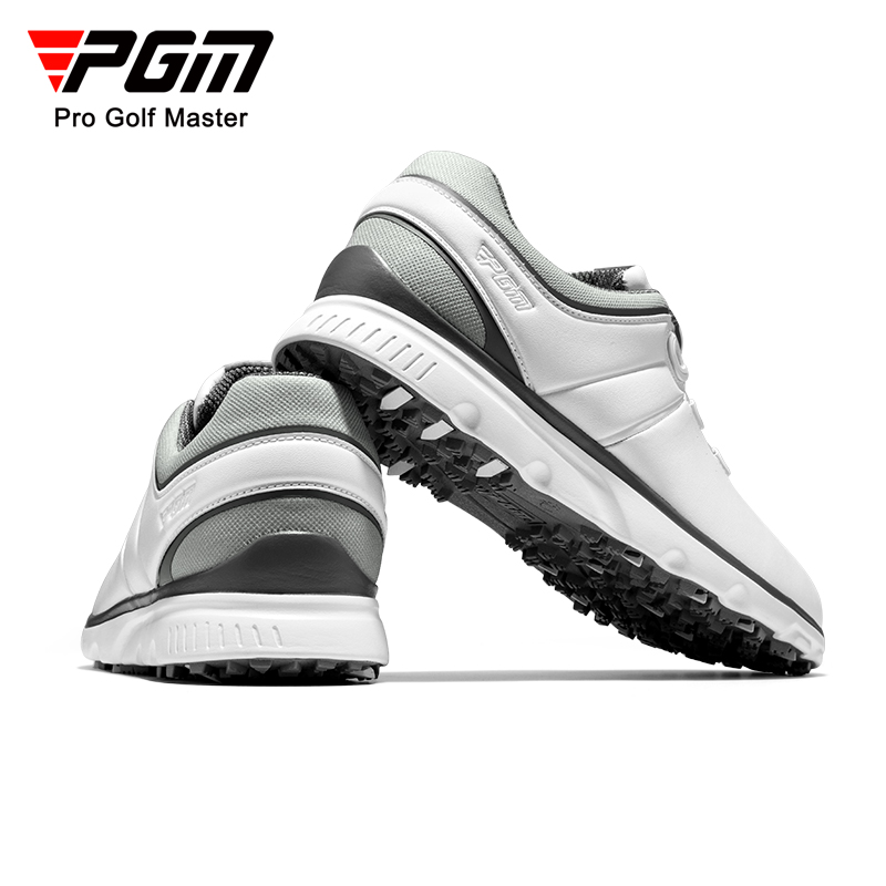 Giày golf nam PGM dây núm xoay đế đinh chống trượt, thoáng khí mùa thu — XZ275 - Trắng xám [Chống thấm nước/Dây giày núm/Đinh chống trượt bên]