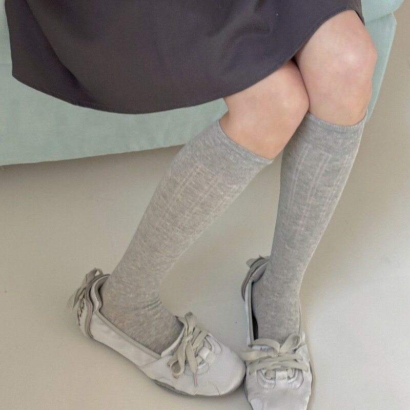 Gray Calf Socks for Women, Thin Cotton, Breathable for Spring and Summer, Pure White Versatile Knee-High Socks, Miu-Style Long Socks, Slouch Socks