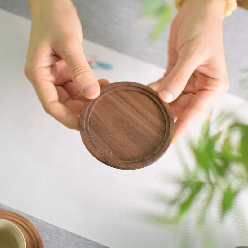 圆形黑胡桃木茶杯垫 隔热茶垫子杯垫茶杯托 创意茶道功夫茶具配件