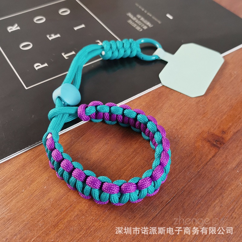 짧은 [보라색 녹색] 조절 가능한 땋은 끈 + 연한 녹색 클립