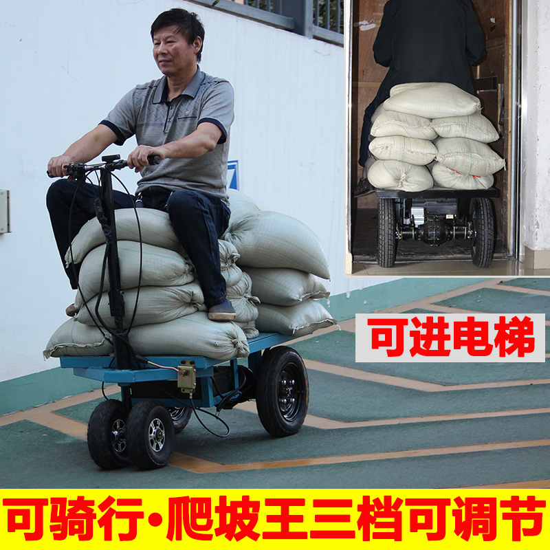 100*60工业电动平板车三轮搬运车倒骑驴手推车进电梯装修拉水泥车