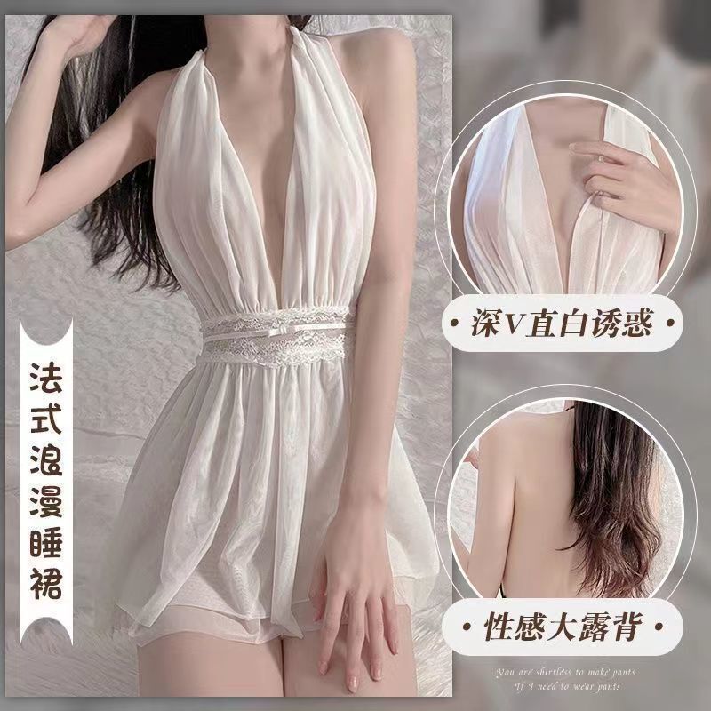 Plus-Size Sexy Lingerie Deep V Low-Cut Sheer Mesh Alluring Pure Desire Style Nightdress Uniform Set for Women Wholesale Plus-Size Sexy Lingerie Deep V Low-Cut Sheer Mesh Alluring Pure Desire Style Nightdress Uniform Set for Women Wholesale