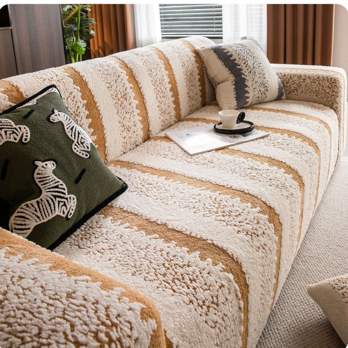 Invierno elástico todo envolvido sofá gaza sala de estar anti-deslizante invierno caliente anti-gatos pelusa sofá cojín cubierta