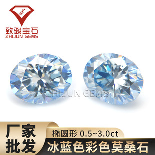 Special-Shaped Oval Ice Blue Moissanite Loose Stone Egg-Shaped Color-Plated Light Blue Moissanite Ring Surface with Stone Manufacturer Wholesale
