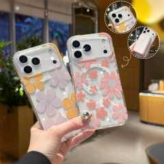 四季花 iPhone17promax用スマホケース Apple16 透明N52磁気吸着15耐衝撃保護カバー