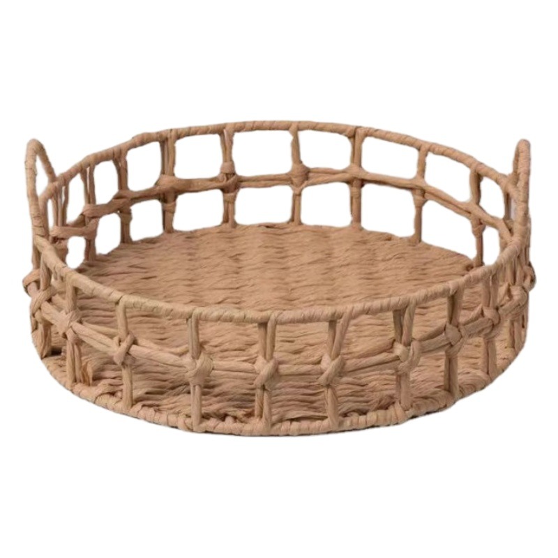Cesta tejida a mano con cuerda de papel para el hogar, cuidadosamente seleccionada, almacenamiento de escritorio, cesta de frutas, caja de almacenamiento, organización de artículos diversos, cesta de almacenamiento tejida
