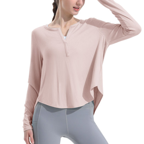 New yoga wear long-sleeved women's skin-friendly breathable fitness T-shirt slimming quick-drying top loose casual sports cover-up