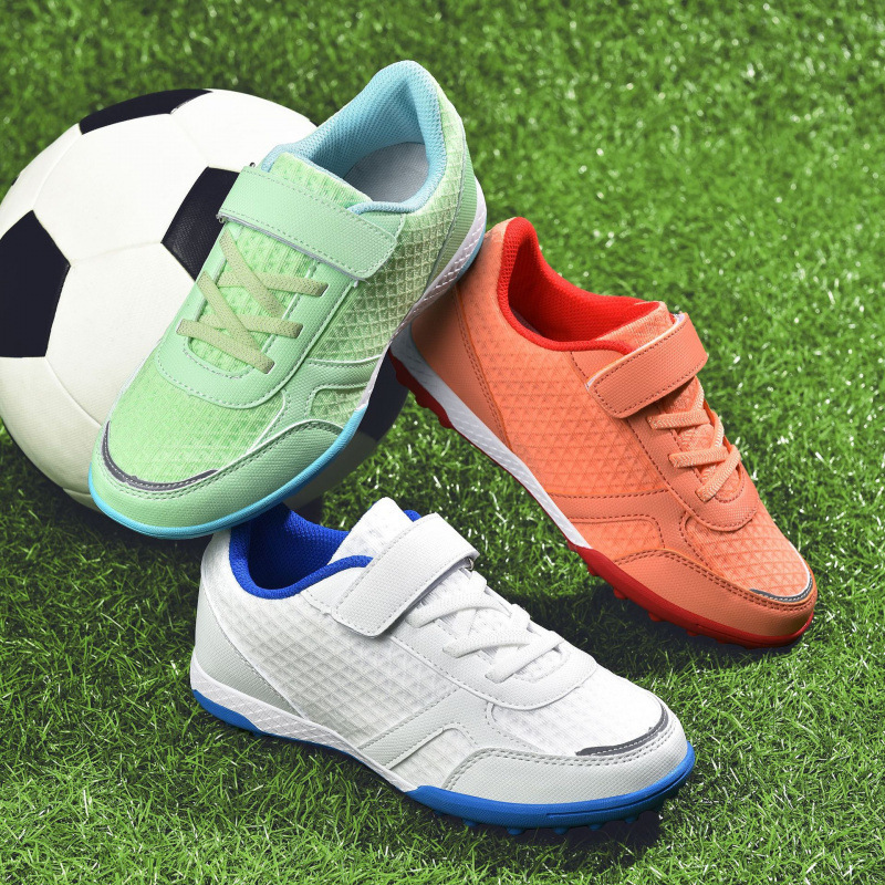 Zapatos de Fútbol Infantil con Velcro de Cuero Sintético, Ligeros y Antideslizantes para Césped