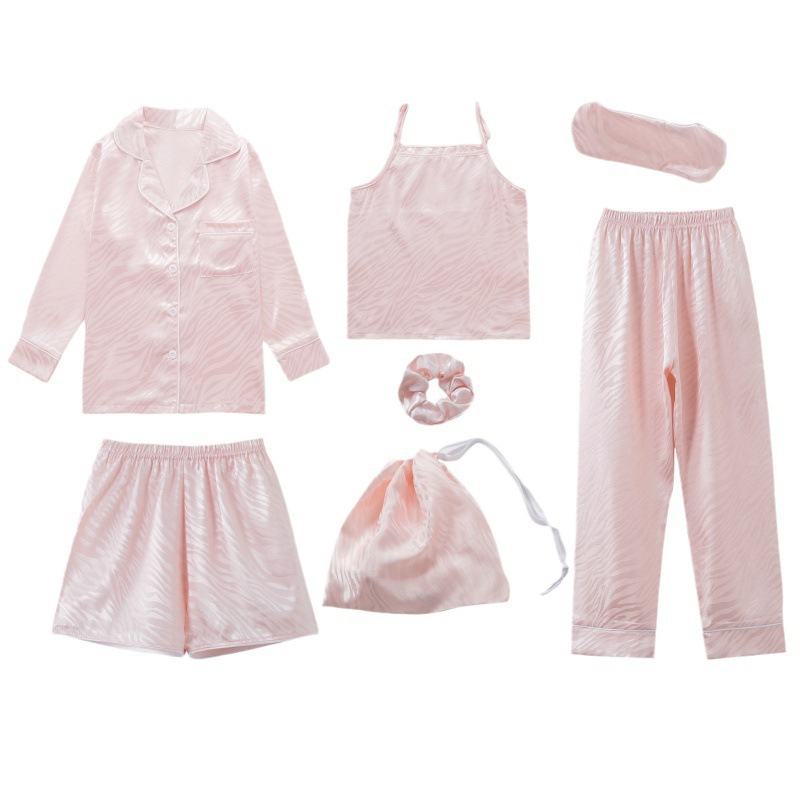 Cross-border INS 2025 Women's Spring and Autumn Seven-Piece Pajama Set Striped Korean Style Home Wear All Seasons Thin Pajama