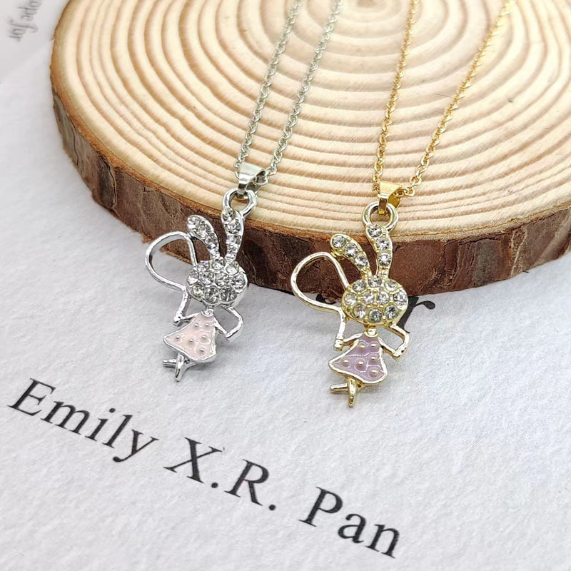 Cute Rabbit Alloy Plating Inlay Artificial Diamond Women's Earrings Necklace display picture 5