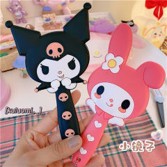 Japanese Kuromi Girl Heart Melody Soft Girl Mirror Portable Makeup Mirror Silicone Handle Mirror Gift