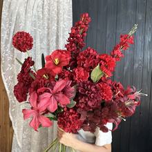 红色系仿真花婚庆婚礼堂花材假花家居装饰玄关摆件仿真玫瑰假花