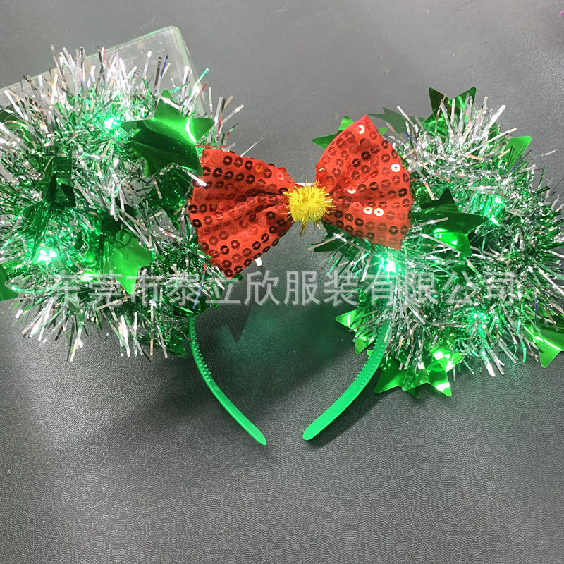 クリスマスヘッドバンド 光る花輪ヘッドバンド パーティーヘッドバンド クリスマス蝶飾り 五芒星飾り 光るヘッドバンド|undefined