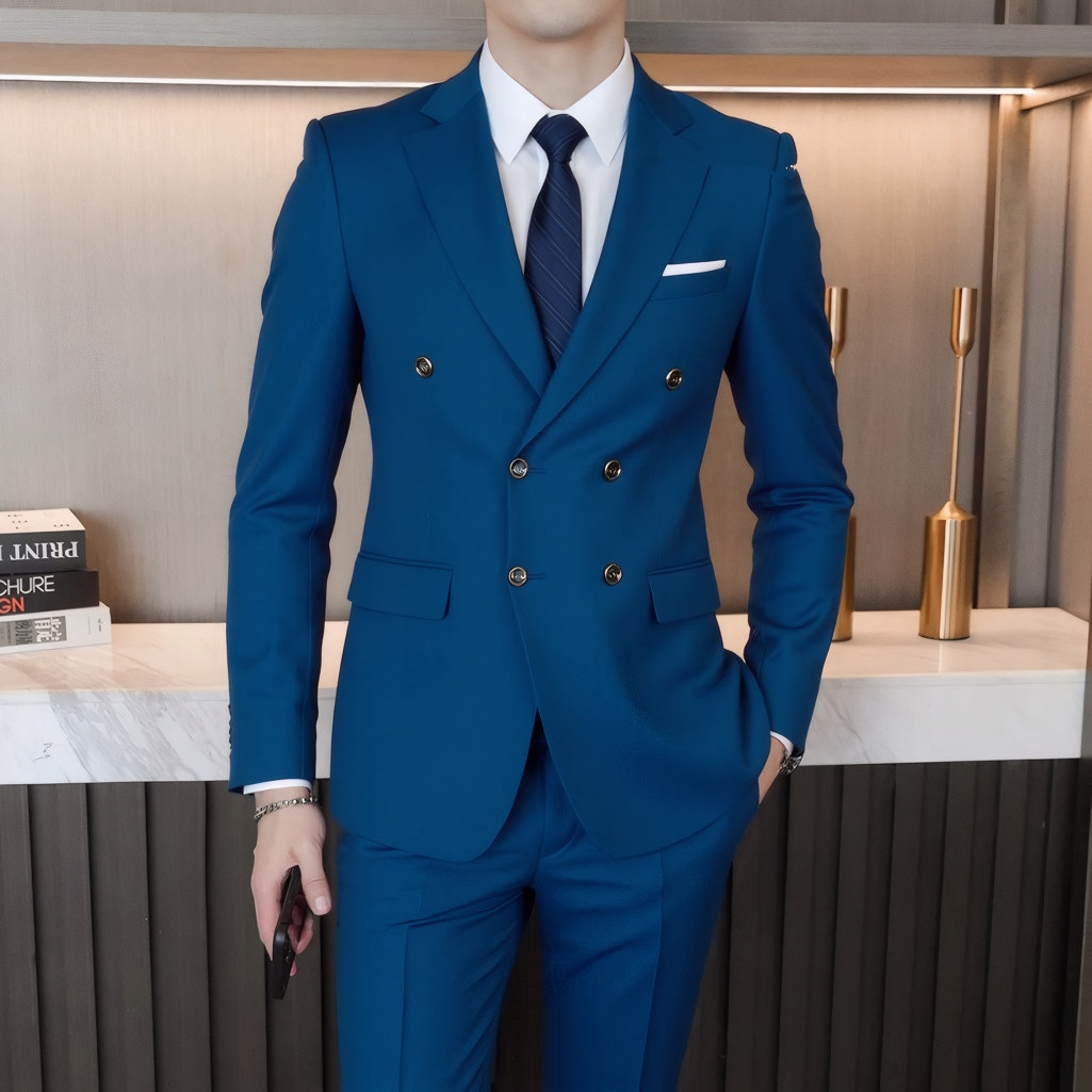 Abito uomo doppio petto stile britannico blazer elegante pantaloni_voghion.com