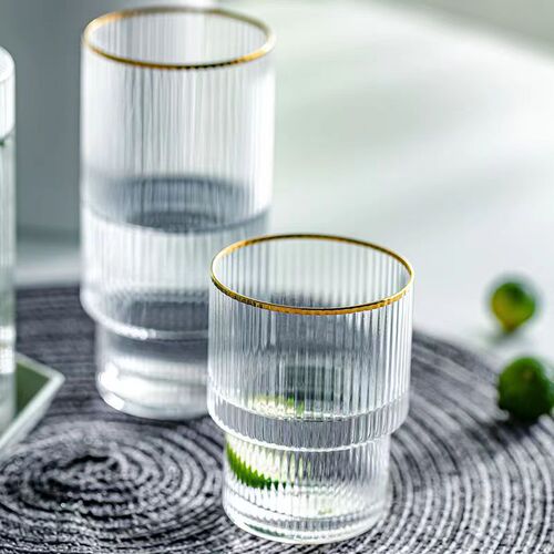 Japanese simple vertical pattern glass cold kettle, summer household juice lemonade cup, high-looking hot and cold water kettle