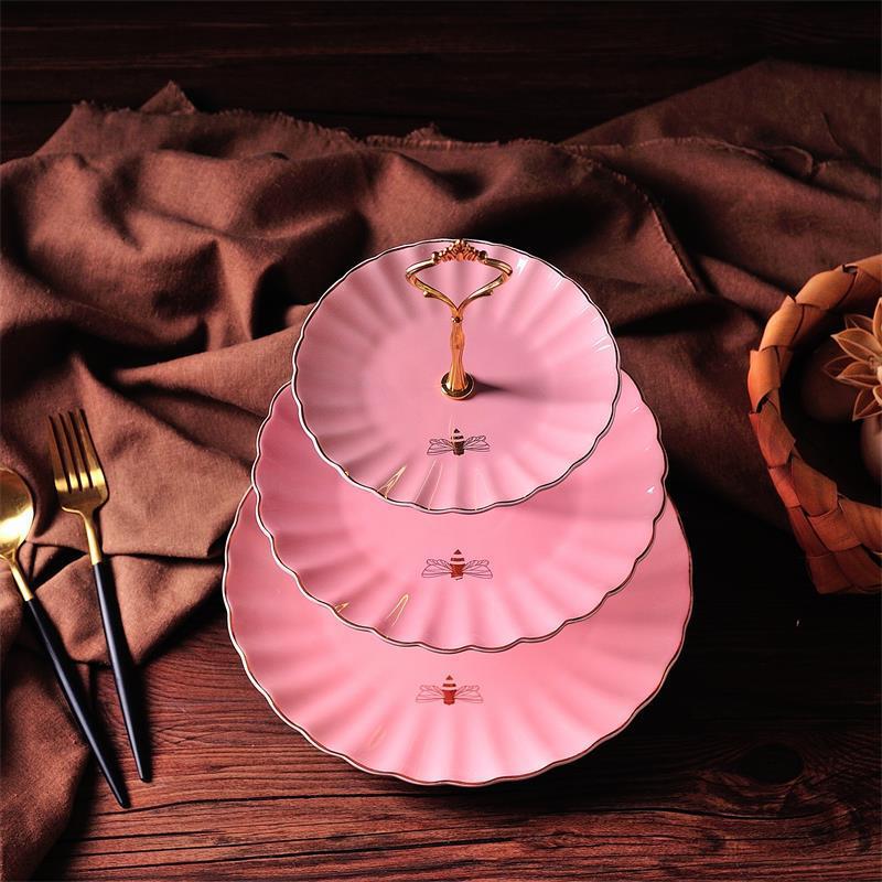 European-style Gold Bee Stripesd Three-string Plate Gold Cake Plate Fruit Plate Factory Direct Supply