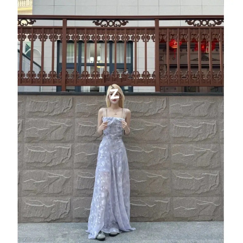 フレンチビーチリゾートスタイルの花柄サスペンダードレス夏の新しい気質ウエスト痩身妖精ロングスカートトレンディ|undefined